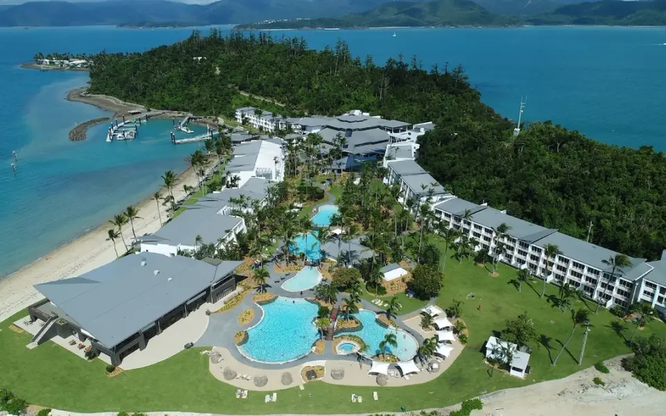 Aerial view of Daydream Island Resort and its pools