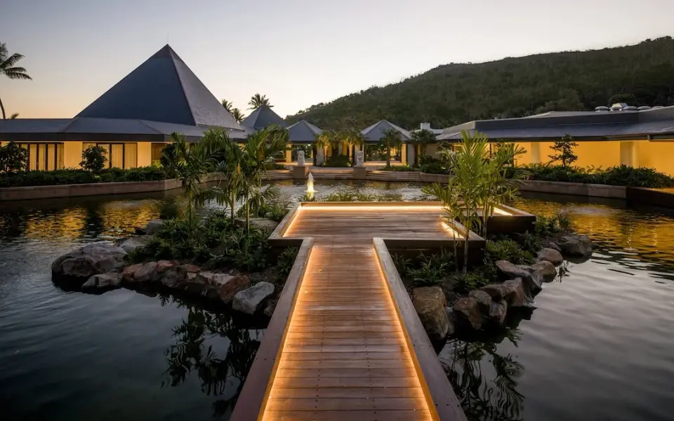 Boardwalk and waterfront buildings at InterContinental Hayman Great Barrier Reef
