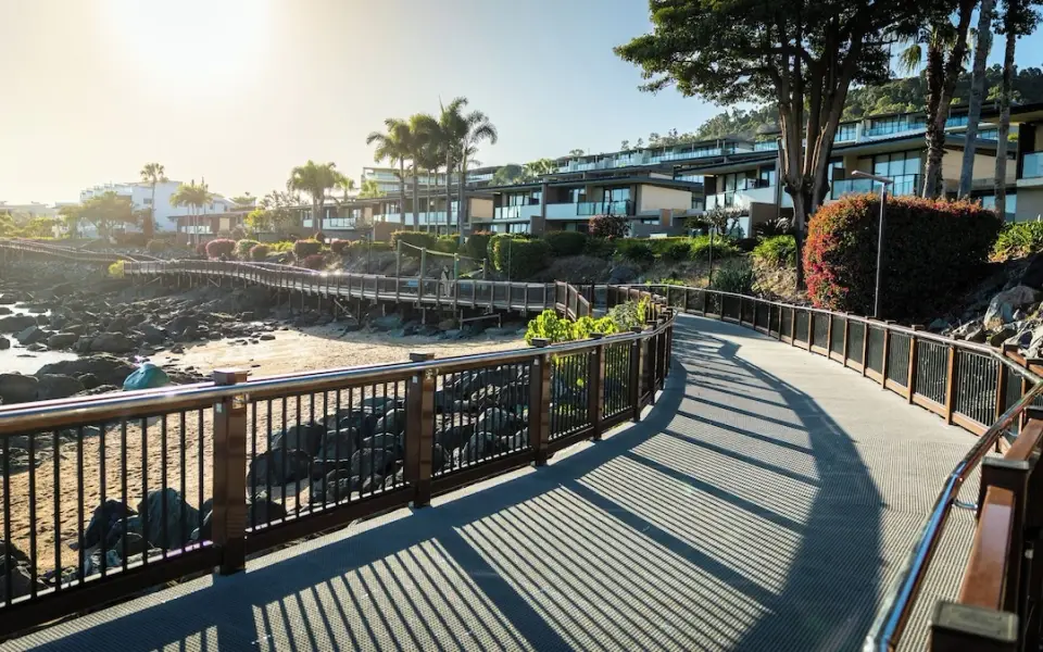 Waterfront boardwalk pictured in Mirage Whitsundays’ property gallery